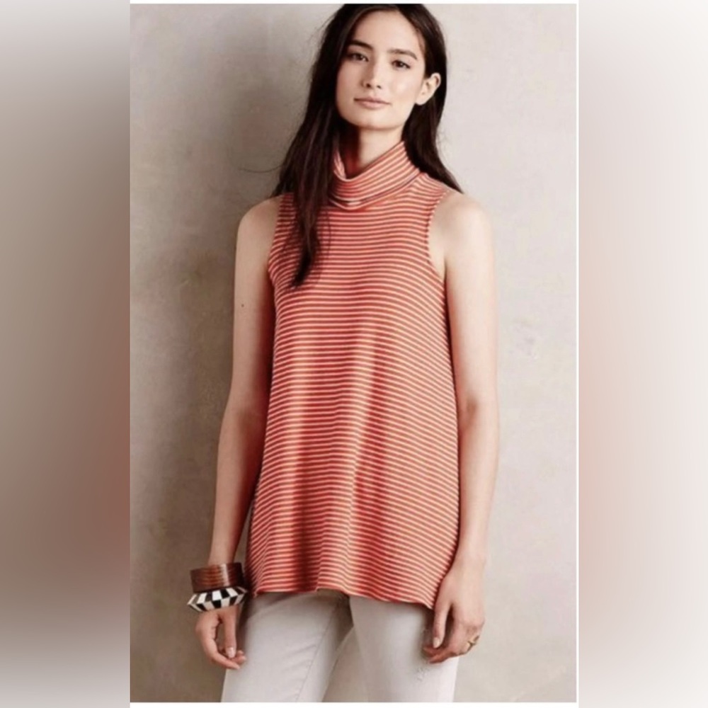 Anthropologie Puella Striped Turtleneck Swing Tank Orange | Cream